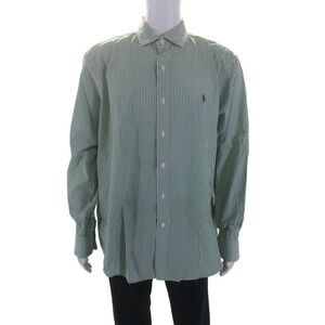 Polo Ralph Lauren Mens Striped Collar Long Sleeve Button Up Shirt Green Size XL